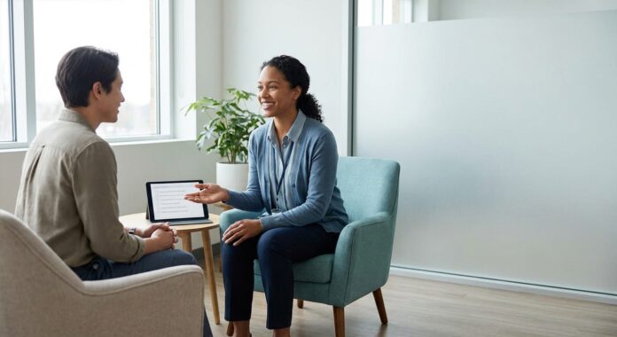 20260115_215215_FEATURED_HERO_IMAGE_for_a_healthcare_blog_post_tit Cocaine addiction symptoms and when to get help — supportive healthcare professional talking with patient in a calm clinic setting