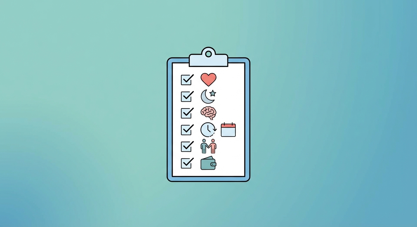 Quick checklist of cocaine addiction symptoms—clipboard with icons for cravings, sleep problems, anxiety, relationship strain, and financial issues