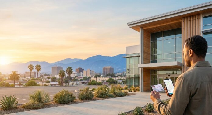 20260127_145543_Featured_hero_image_for_a_healthcare_blog_post_abo Hopeful San Bernardino morning scene with a person holding an insurance card and phone, symbolizing finding an IEHP-accepting detox program and in-network medical detox in San Bernardino County