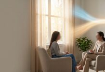 Co-Occuring Meaning in Dual Diagnosis Care Co-occurring disorders and dual diagnosis care—therapist and client in a calm counseling office symbolizing integrated treatment for mental health and substance use disorder