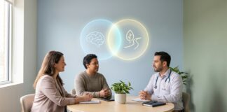 Co-Occuring Disorders and Integrated Treatment Options Integrated treatment for co-occurring disorders (dual diagnosis) showing a supportive care team helping a patient with mental health and substance use disorder recovery