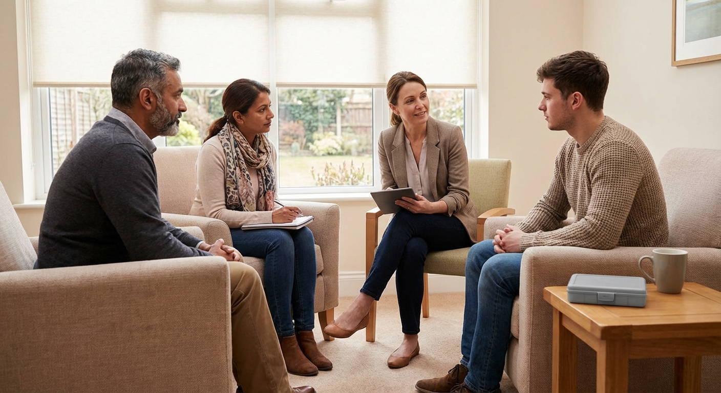 Integrated treatment options for co-occurring disorders with therapy, medication support, and peer support in a recovery-focused group setting