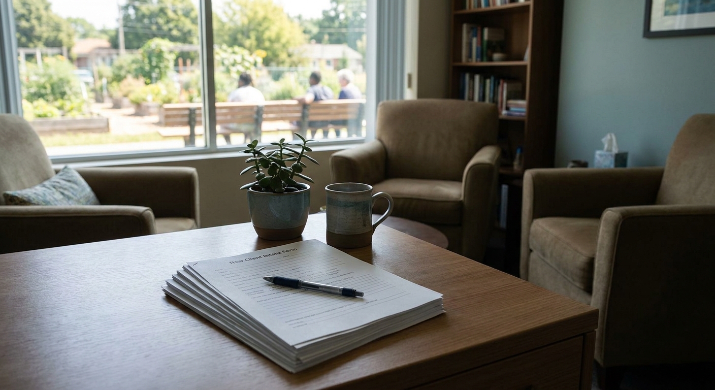 counseling office intake forms on desk