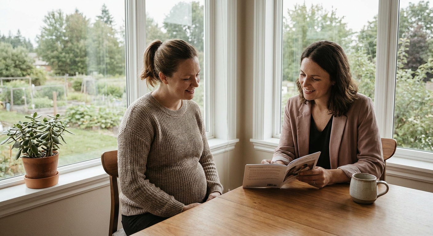 pregnant patient reviewing medication with clinician