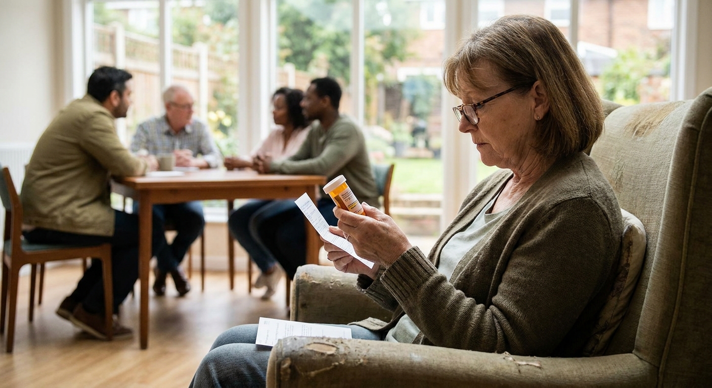 person reading prescription warning label