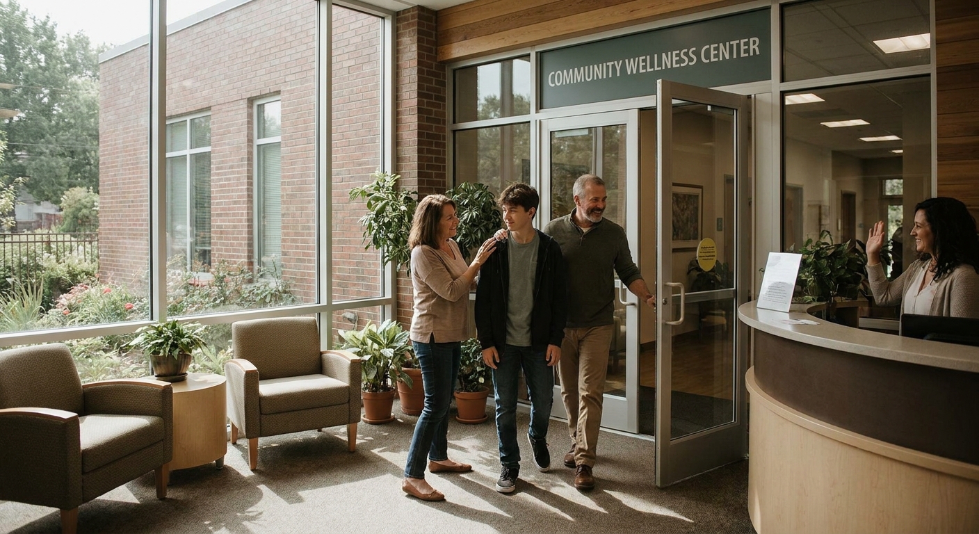 family entering counseling office