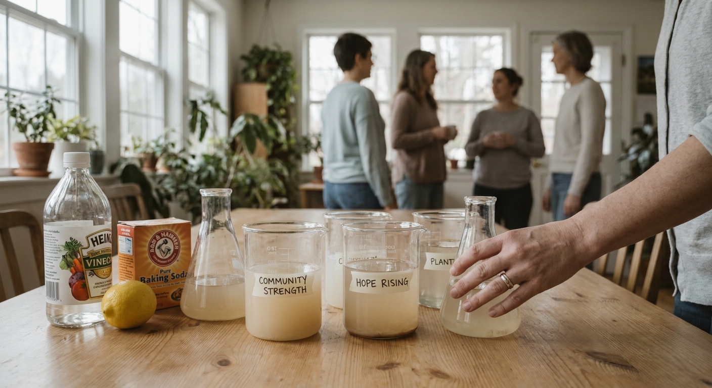 chemistry beakers with corrosive household solvents